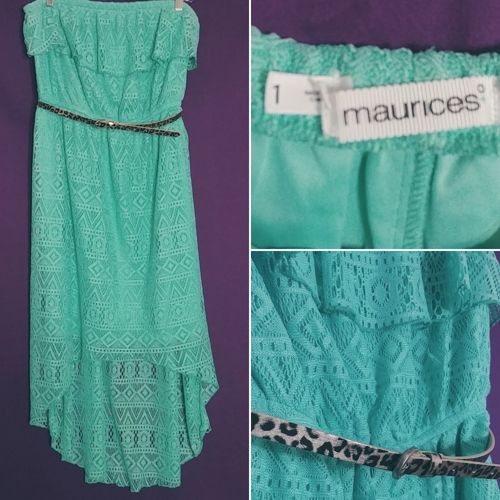 Aqua/Teal High/Low Strapless Dress